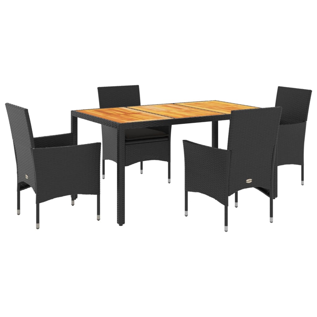 Ensemble à manger de jardin et coussins 5 pcs noir rotin acacia