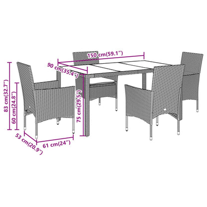 Ensemble à manger de jardin et coussins 5 pcs noir rotin acacia