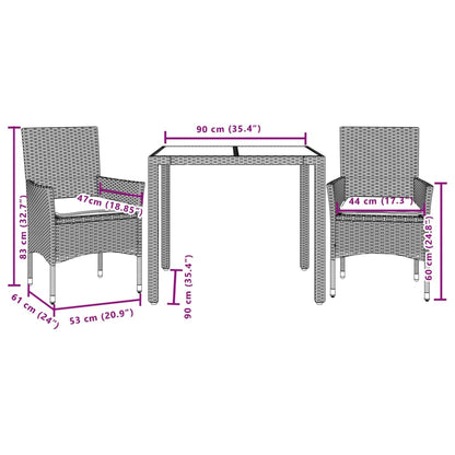 Ensemble à manger de jardin et coussins 3 pcs gris rotin acacia