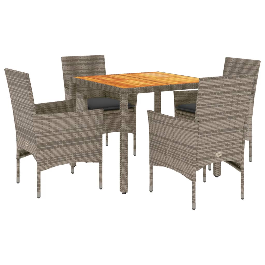 Ensemble à manger de jardin et coussins 5 pcs gris rotin acacia