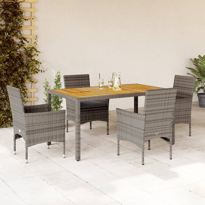 Ensemble à manger de jardin et coussins 5 pcs gris rotin acacia