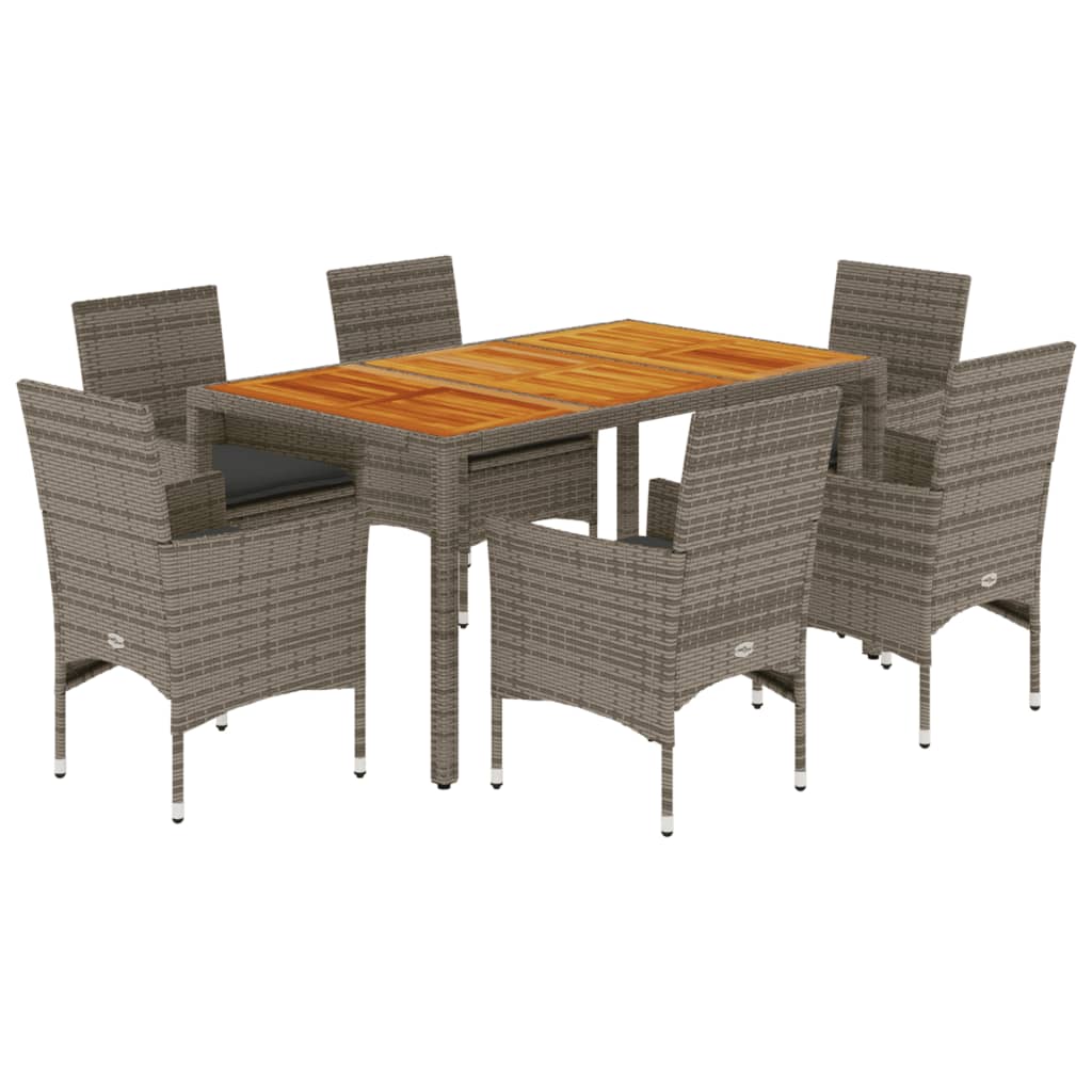 Ensemble à manger de jardin et coussins 7 pcs gris rotin acacia