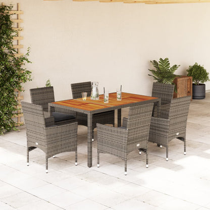 Ensemble à manger de jardin et coussins 7 pcs gris rotin acacia