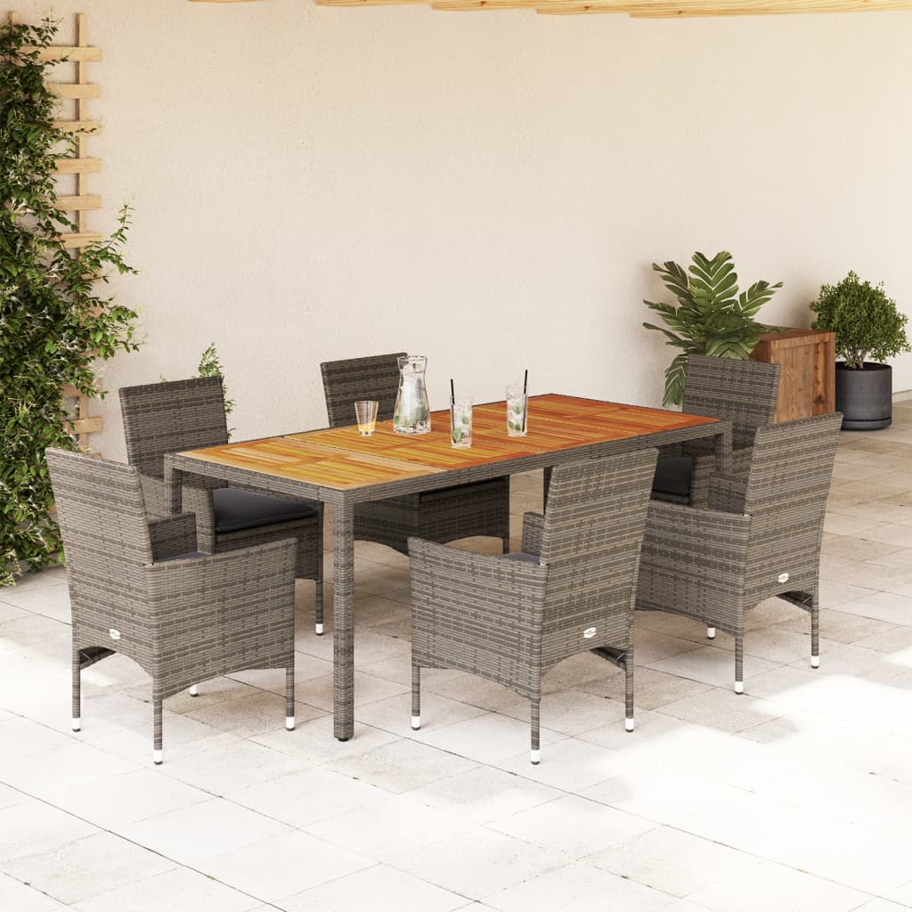 Ensemble à manger de jardin et coussins 7 pcs gris rotin acacia