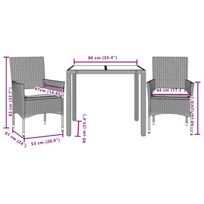 Ensemble à manger de jardin et coussins 3pcs beige rotin acacia