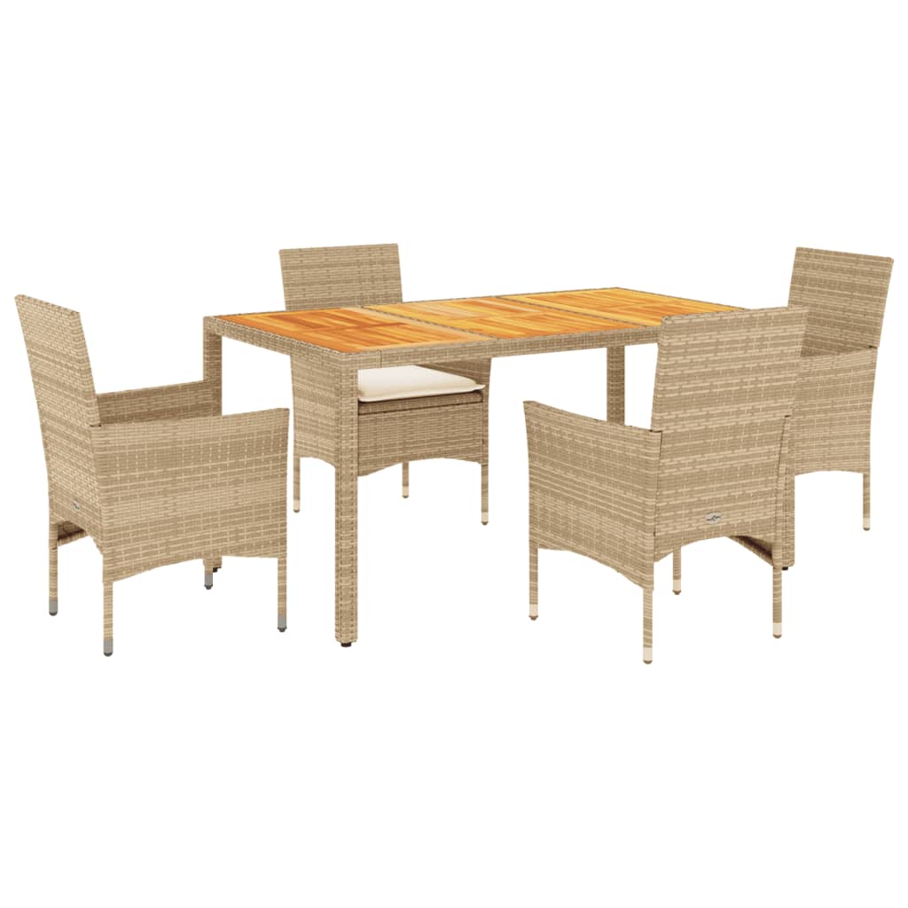 Ensemble à manger de jardin et coussins 5pcs beige rotin acacia