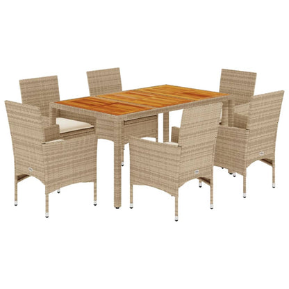 Ensemble à manger de jardin et coussins 7pcs beige rotin acacia