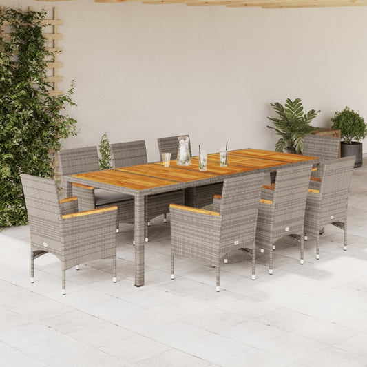 Ensemble à manger de jardin et coussins 9 pcs gris rotin acacia