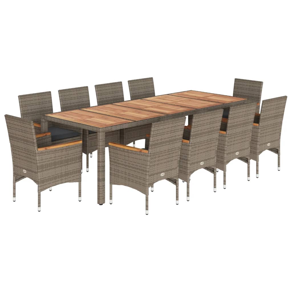 Ensemble à manger de jardin et coussins 11pcs gris rotin acacia