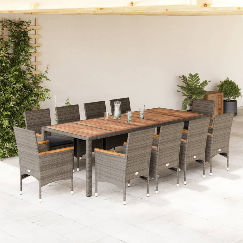 Ensemble à manger de jardin et coussins 11pcs gris rotin acacia