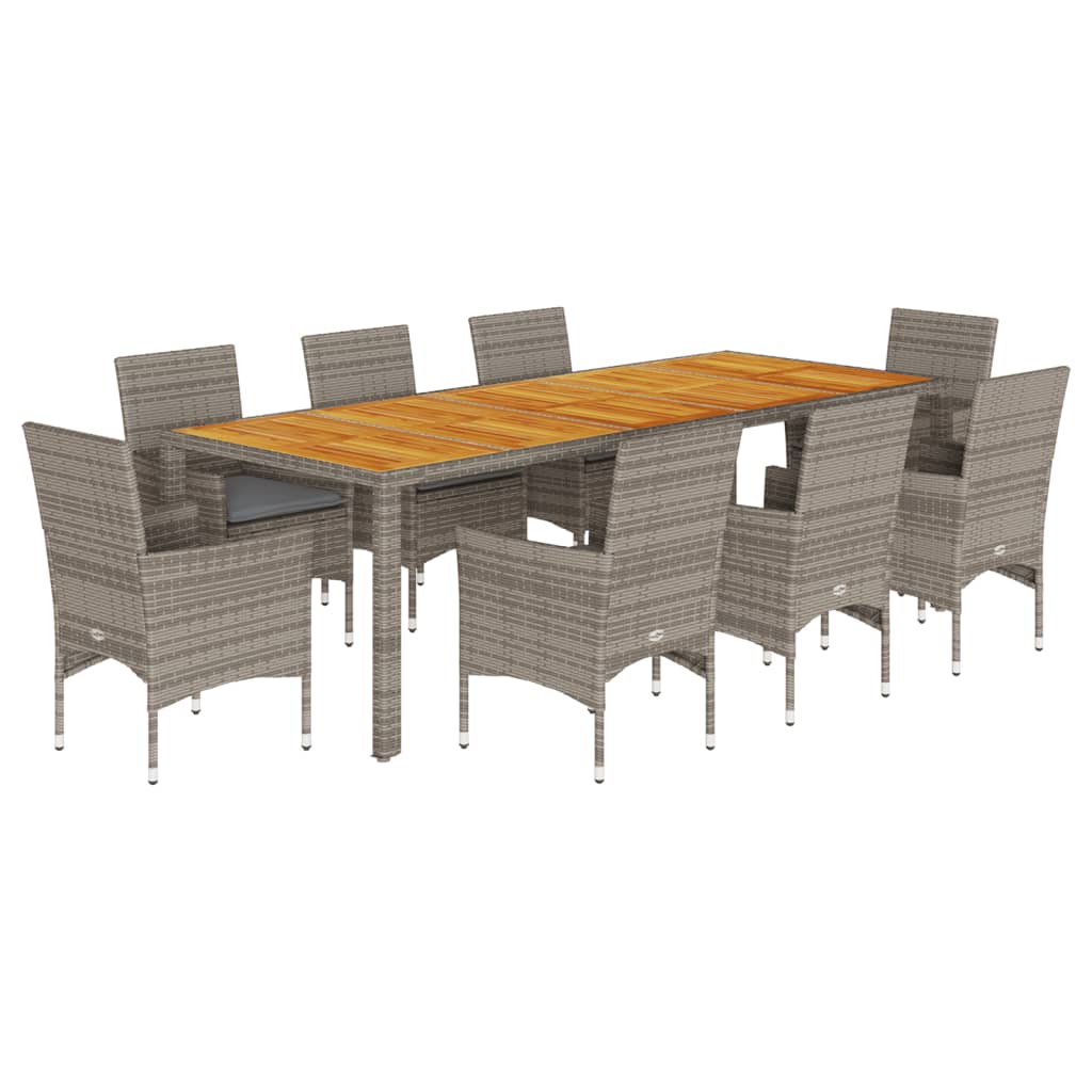 Ensemble à manger de jardin et coussins 9 pcs gris rotin acacia