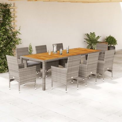 Ensemble à manger de jardin et coussins 9 pcs gris rotin acacia