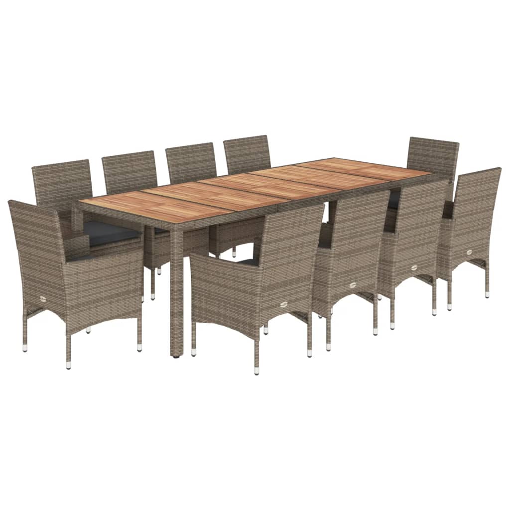 Ensemble à manger de jardin et coussins 11pcs gris rotin acacia