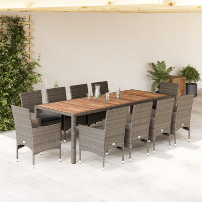 Ensemble à manger de jardin et coussins 11pcs gris rotin acacia