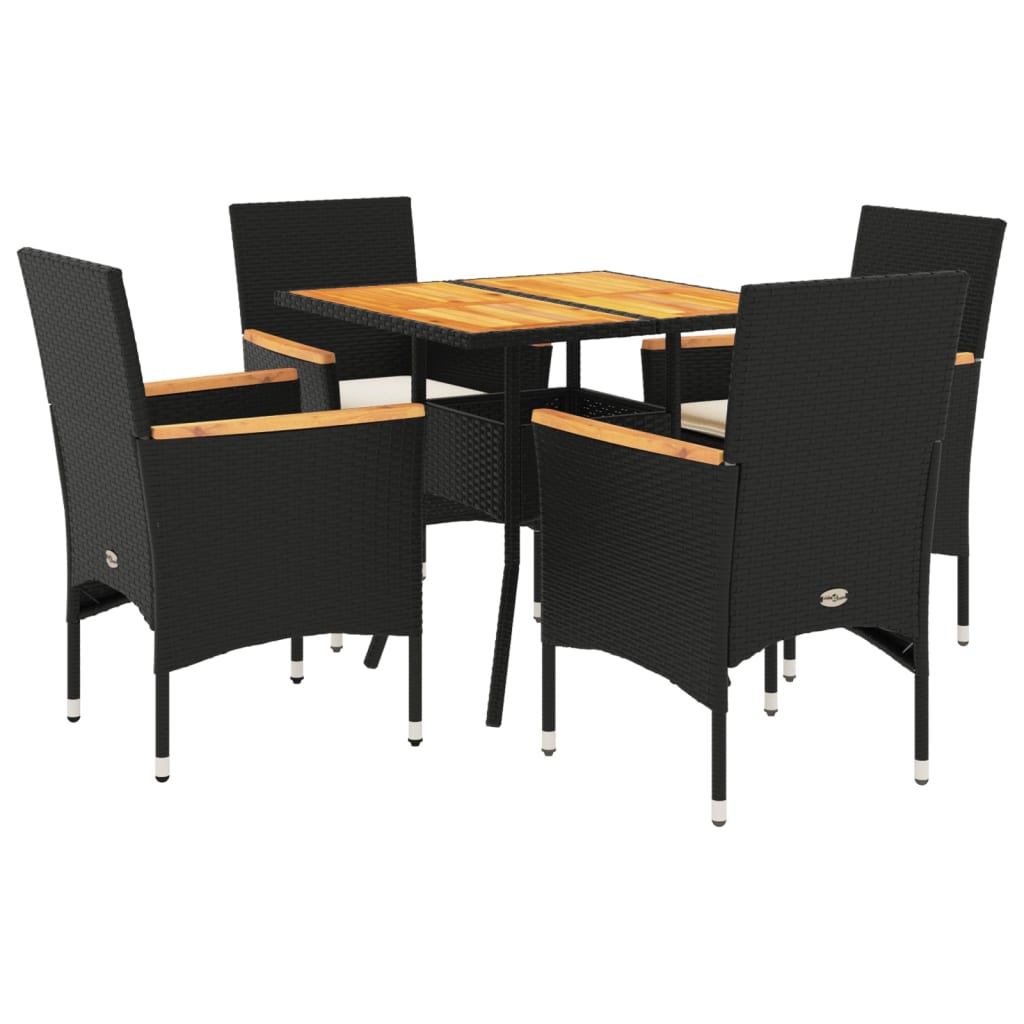 Ensemble à manger de jardin et coussins 5 pcs noir rotin acacia