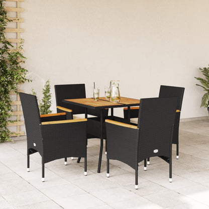 Ensemble à manger de jardin et coussins 5 pcs noir rotin acacia