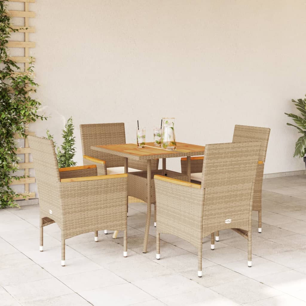 Ensemble à manger de jardin et coussins 5pcs beige rotin acacia