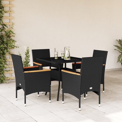 Ensemble à manger de jardin et coussins 5 pcs noir rotin verre