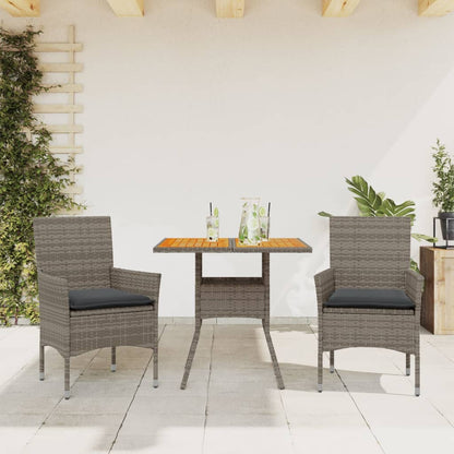 Ensemble à manger de jardin et coussins 3 pcs gris rotin acacia