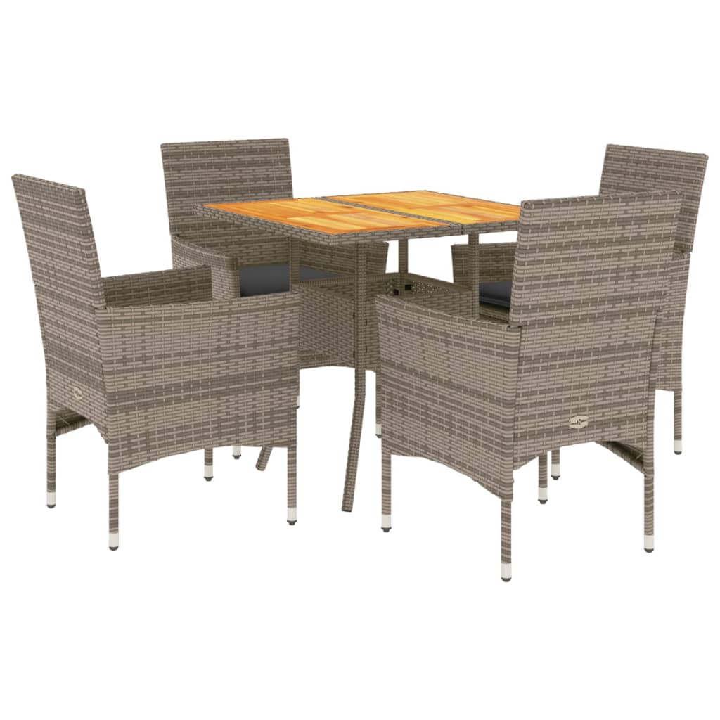 Ensemble à manger de jardin et coussins 5 pcs gris rotin acacia