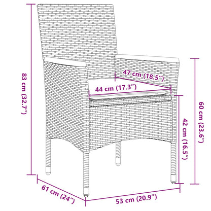 Ensemble à manger de jardin et coussins 3 pcs noir rotin acacia