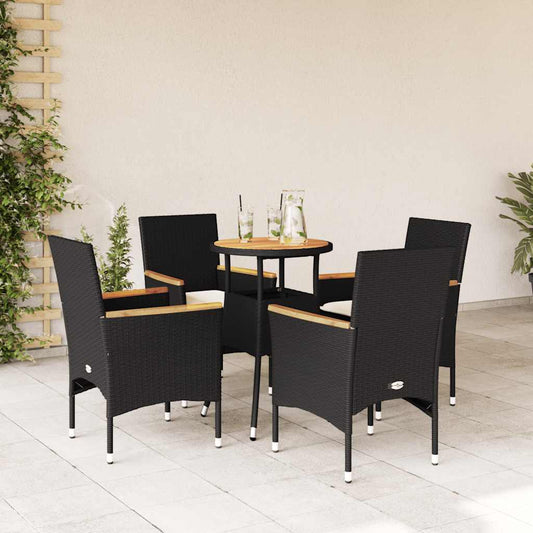 Ensemble à manger de jardin et coussins 5 pcs noir rotin acacia