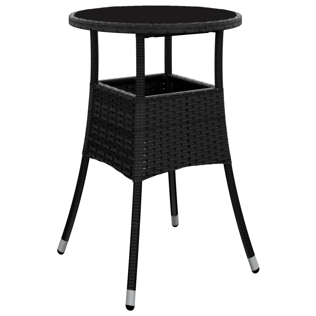 Ensemble à manger de jardin et coussins 3 pcs noir rotin verre