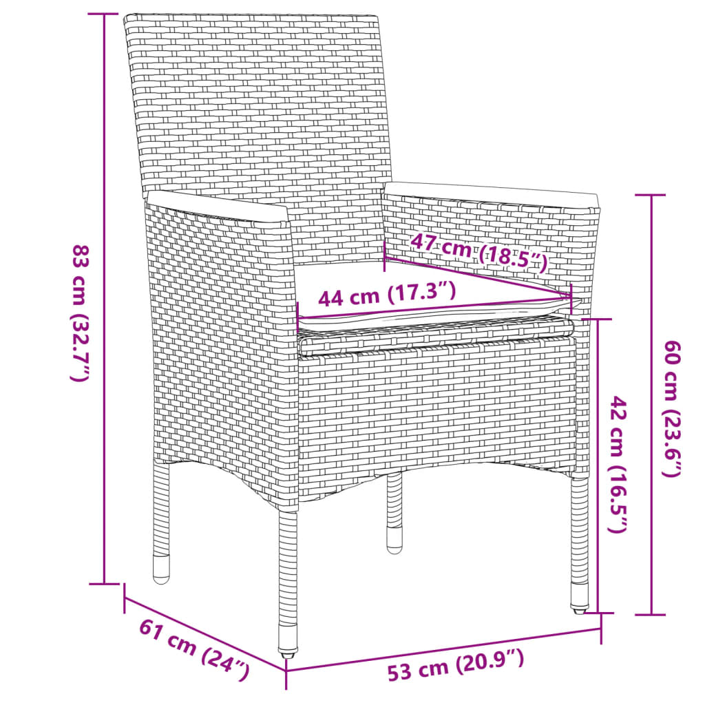 Ensemble à manger de jardin et coussins 3 pcs noir rotin verre