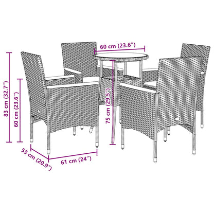 Ensemble à manger de jardin et coussins 5 pcs noir rotin verre