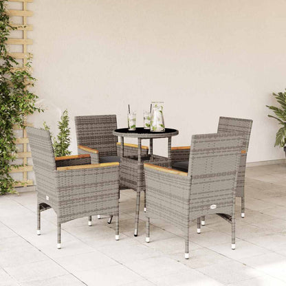 Ensemble à manger de jardin et coussins 5 pcs gris rotin verre