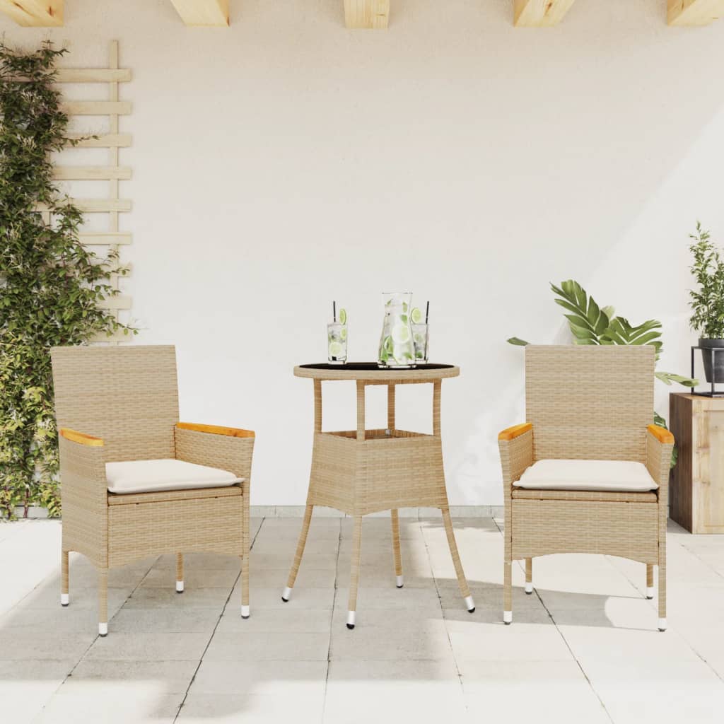 Ensemble à manger de jardin et coussins 3 pcs beige rotin verre