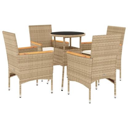 Ensemble à manger de jardin et coussins 5 pcs beige rotin verre