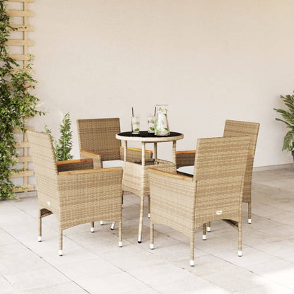 Ensemble à manger de jardin et coussins 5 pcs beige rotin verre