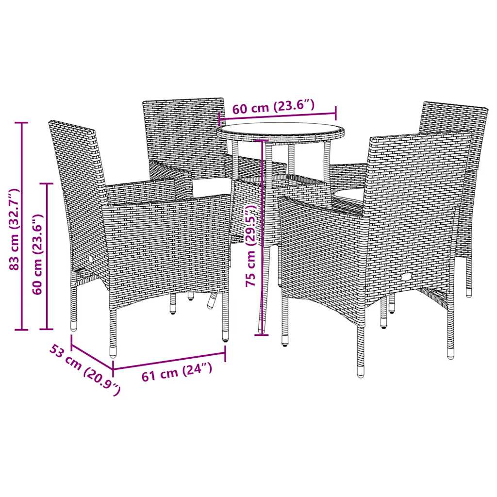 Ensemble à manger de jardin et coussins 5 pcs gris rotin acacia