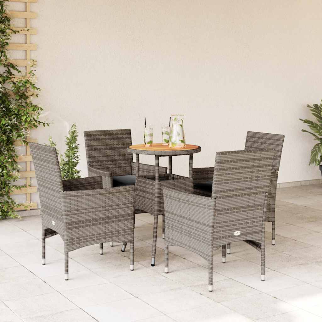 Ensemble à manger de jardin et coussins 5 pcs gris rotin acacia