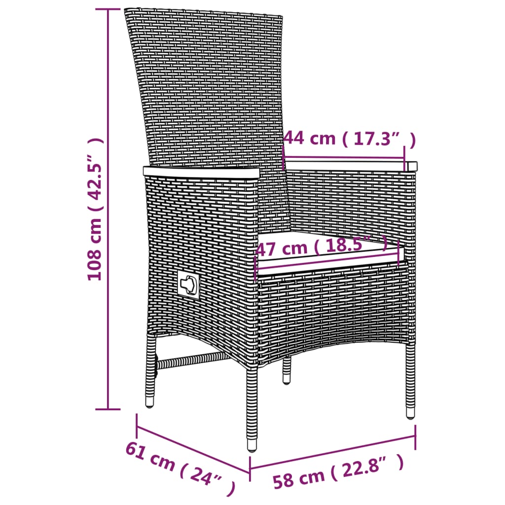 Ensemble à manger de jardin avec coussins 3 pcs Noir