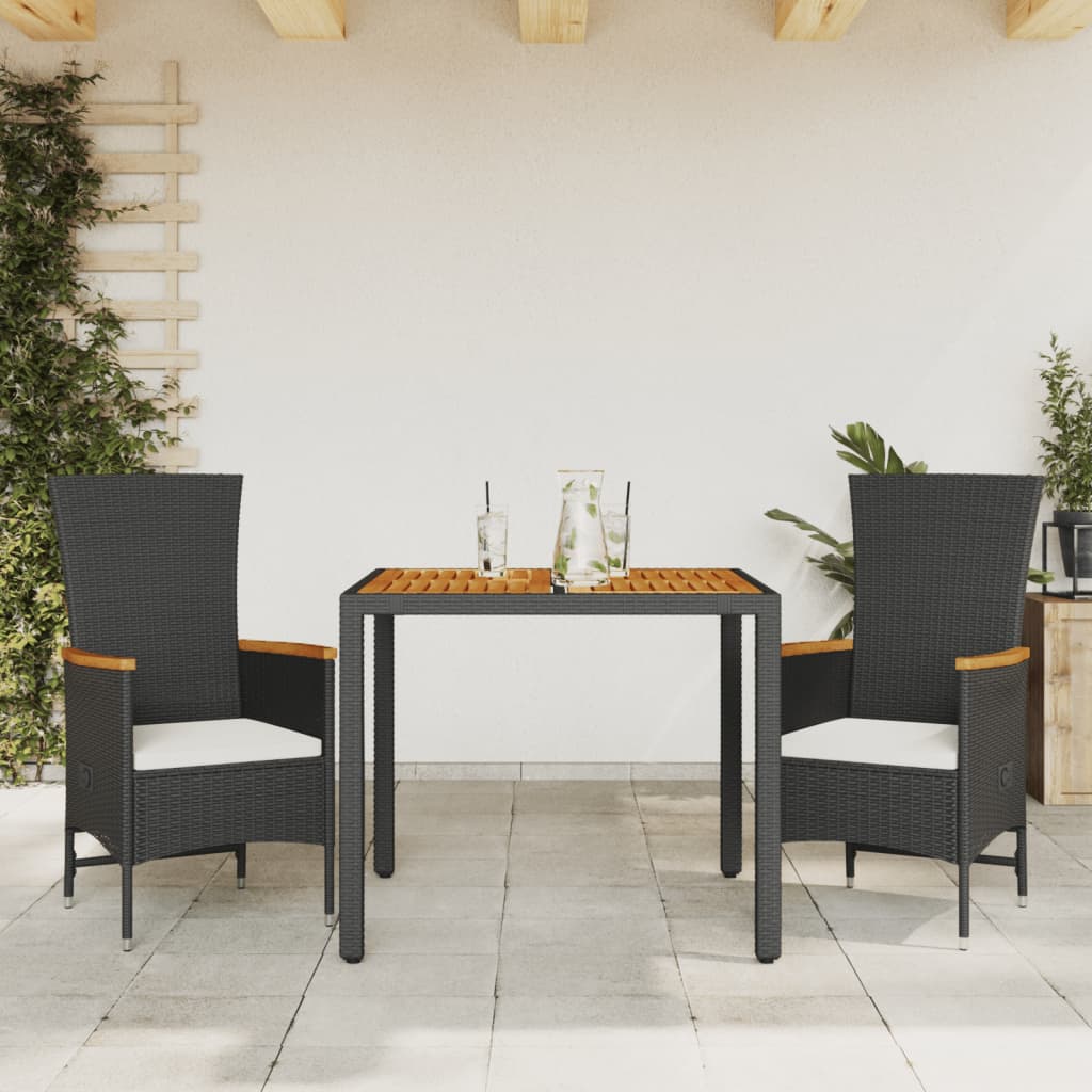 Ensemble à manger de jardin avec coussins 3 pcs Noir