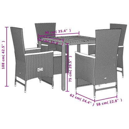 Ensemble à manger de jardin coussins 5pcs Noir Résine tressée