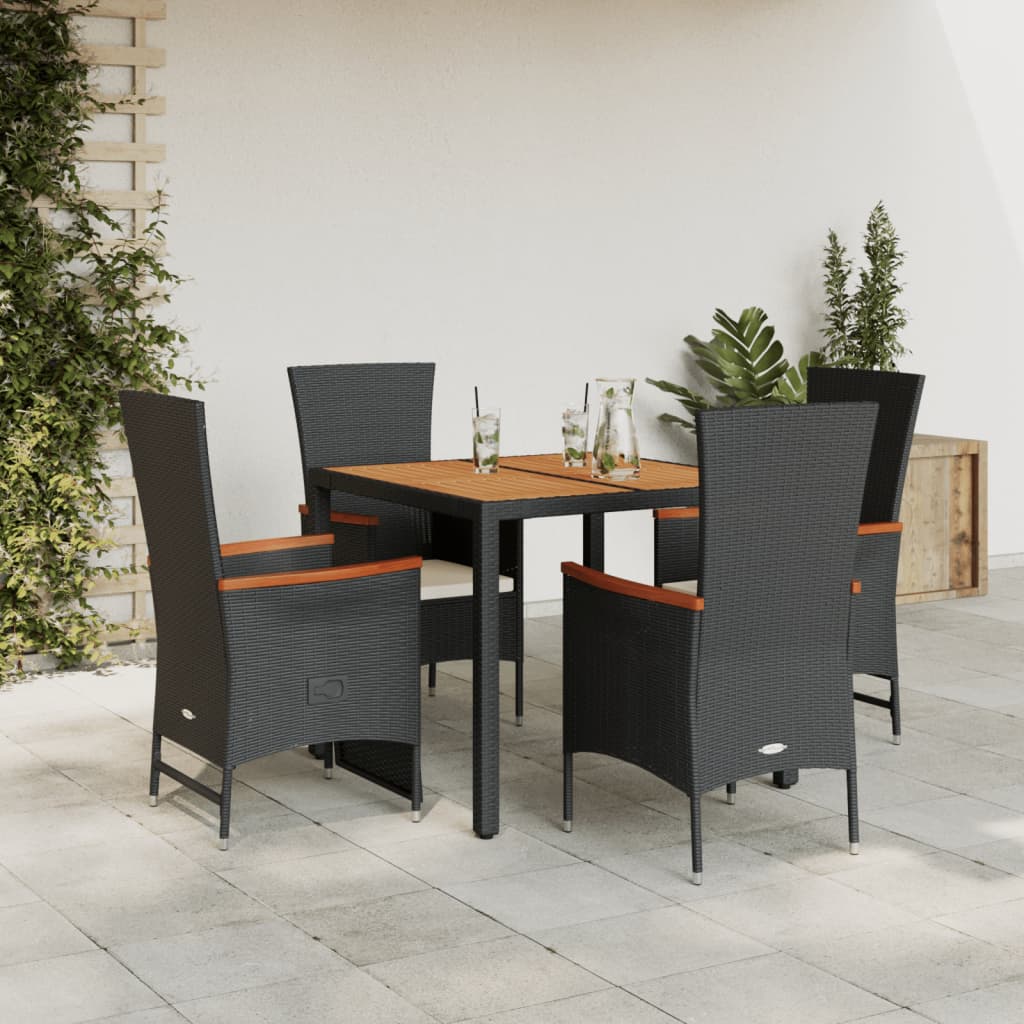 Ensemble à manger de jardin coussins 5pcs Noir Résine tressée