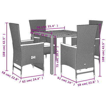 Ensemble à manger de jardin coussins 5pcs Noir Résine tressée