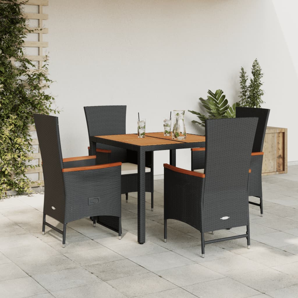 Ensemble à manger de jardin coussins 5pcs Noir Résine tressée