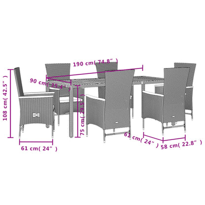 Ensemble à manger de jardin coussins 7pcs Noir Résine tressée