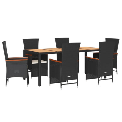 Ensemble à manger de jardin coussins 7pcs Noir Résine tressée