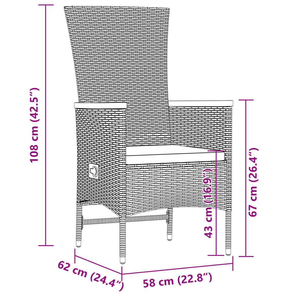 Ensemble à manger de jardin 9pcs coussins noir résine tressée