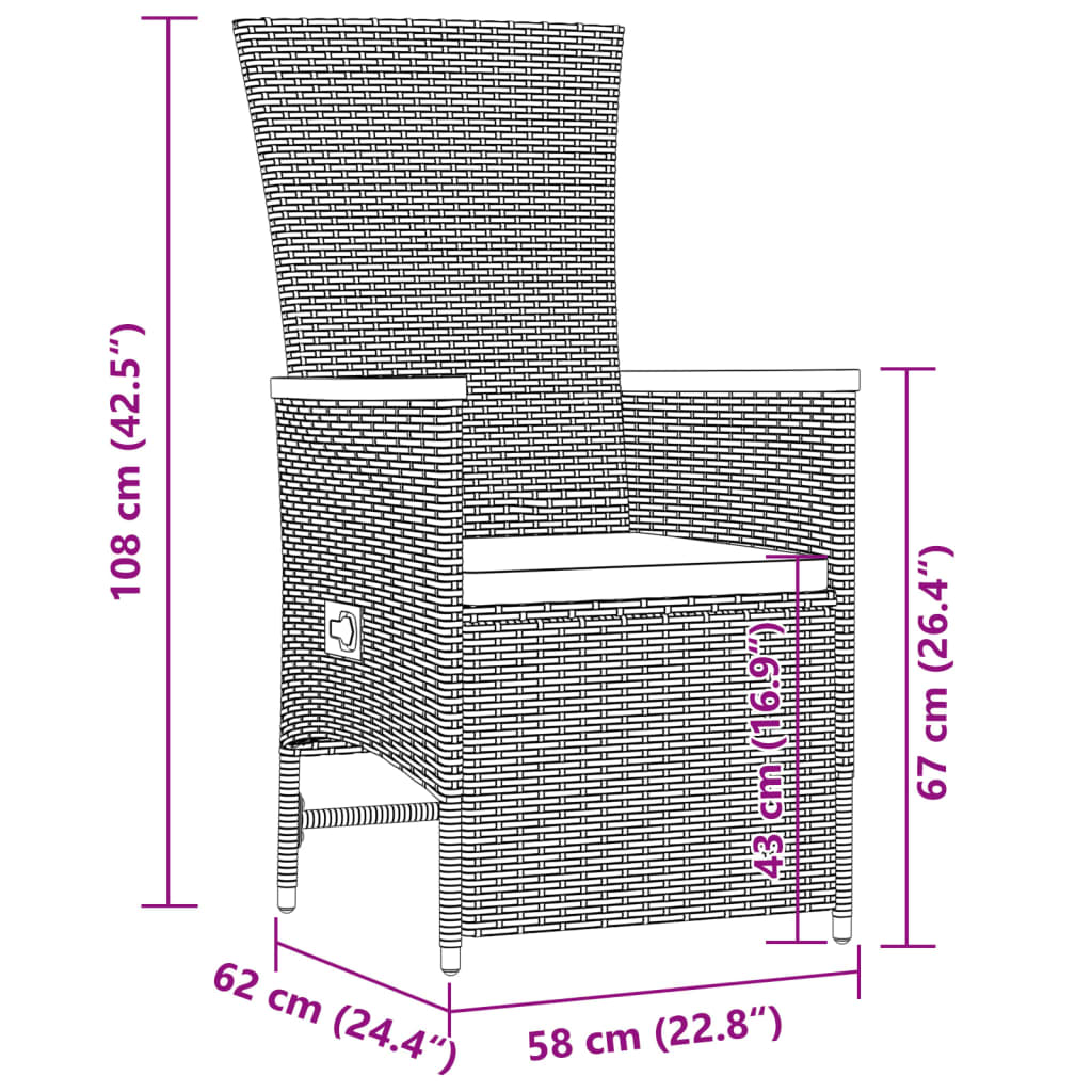 Ensemble à manger de jardin 9pcs coussins noir résine tressée