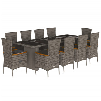 Ensemble à manger de jardin 11pcs avec coussins gris poly rotin