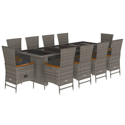 Ensemble à manger de jardin 11pcs avec coussins gris poly rotin