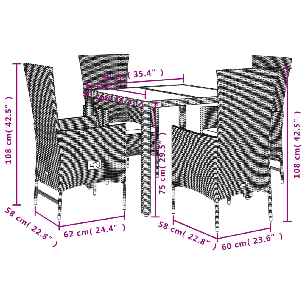 Ensemble à manger de jardin avec coussins 5pcs Beige poly rotin