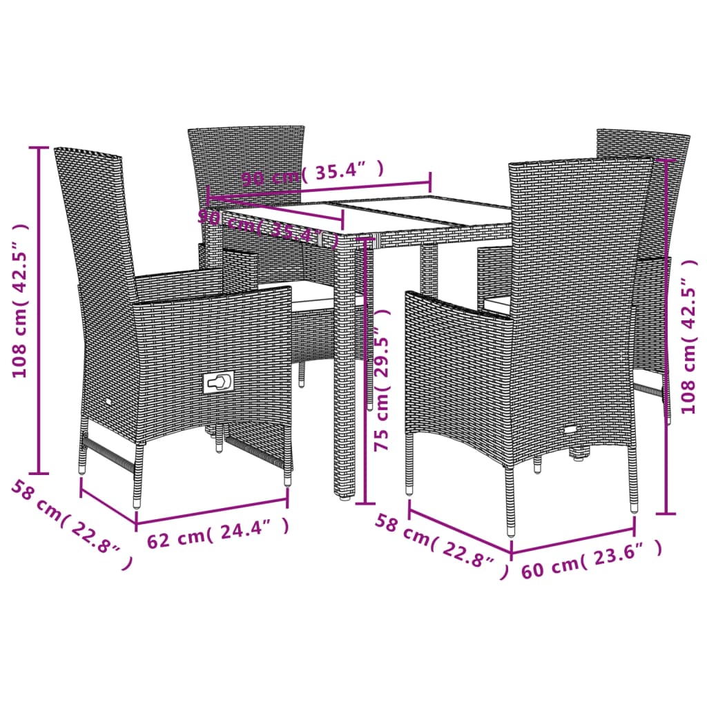 Ensemble à manger de jardin avec coussins 5pcs Beige poly rotin