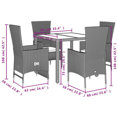 Ensemble à manger de jardin avec coussins 5pcs Beige poly rotin